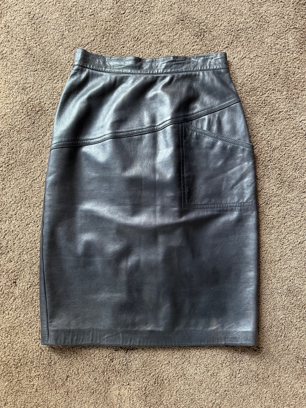 Escada Navy Leather Pencil Skirt